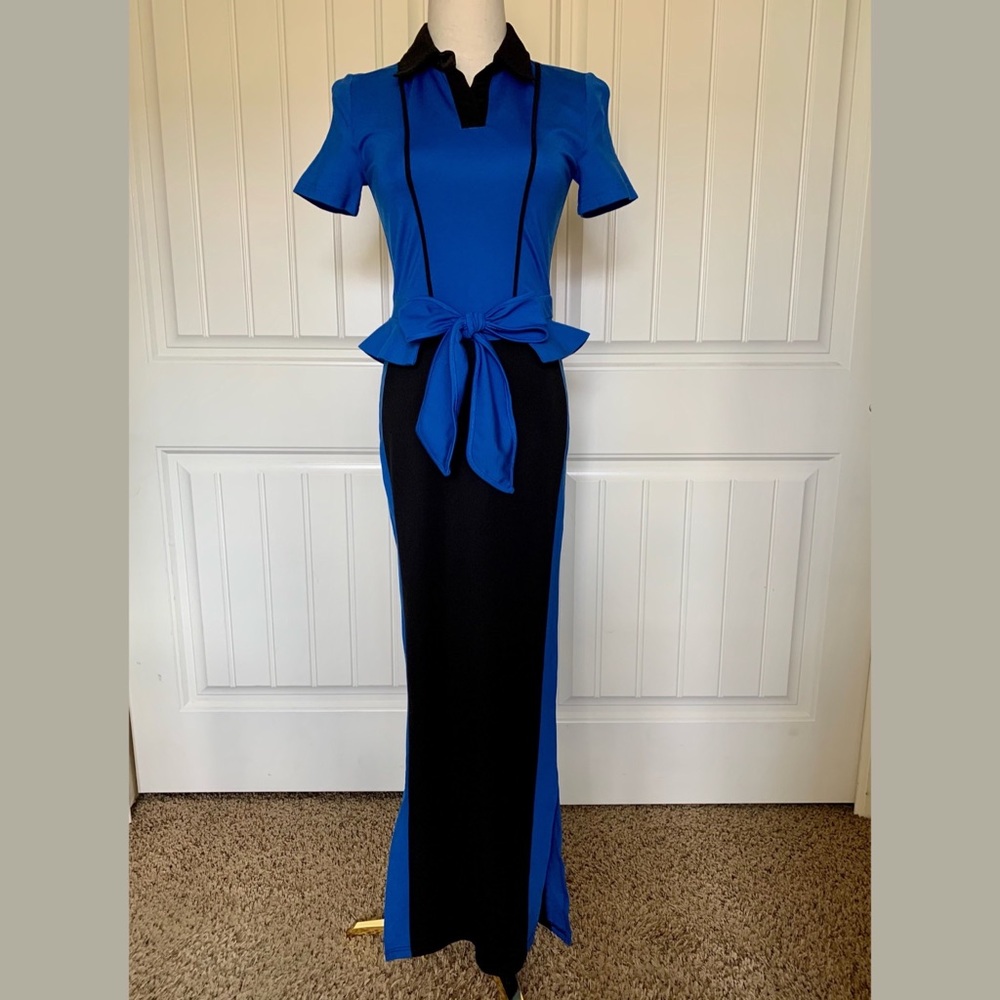 Two Tone Short sleeves Polo Collar Bow Dress